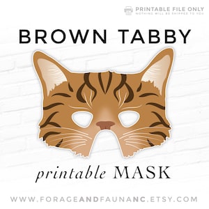 Brown Tabby Cat Printable Halloween Mask Striped Cat Costume Cosplay Photo Booth Prop Pretend Play Kitty Kitten Tan