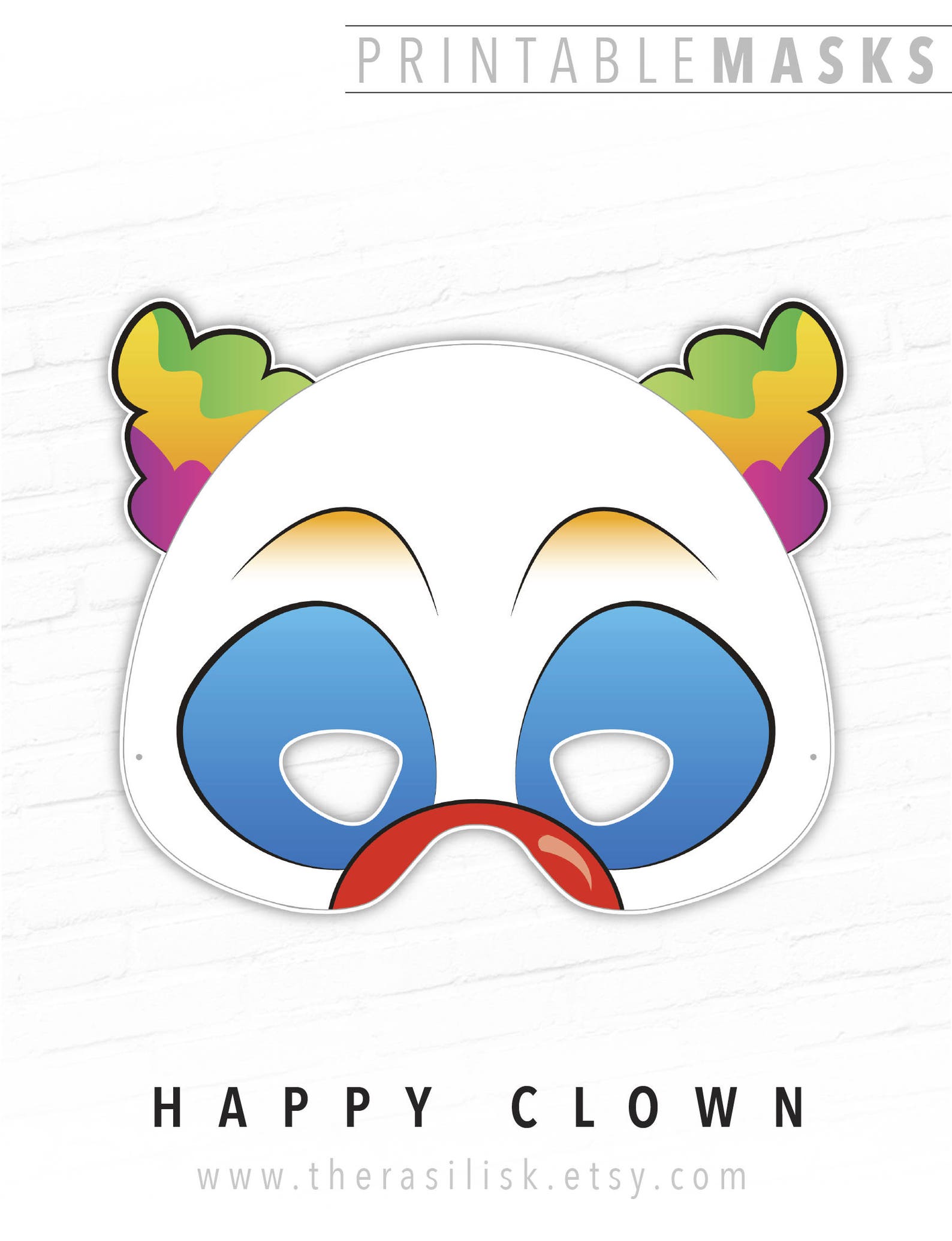 Halloween Mask Clown Printable Mask Happy Clown Circus | Etsy