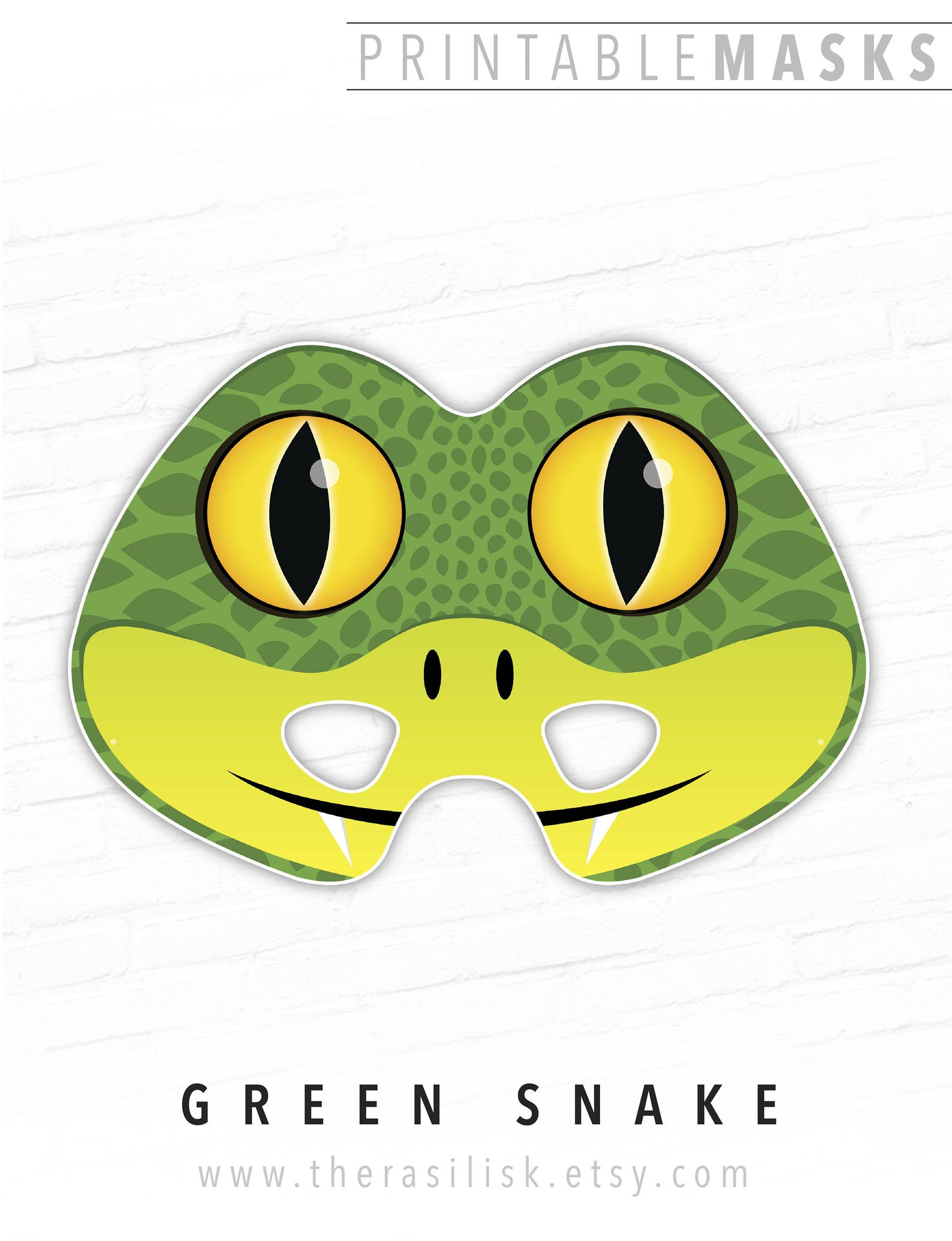 Green Snake Printable Mask Animal Mask Halloween Mask Photo | Etsy