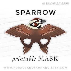 Printable Bird Mask, Sparrow Printable Mask, Animal Masks, Bird Masks, House Sparrow Costume, Old World Sparrow, Photo Booth Prop, Play Prop