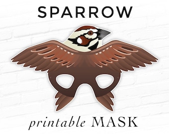 Druckbare Vogelmaske, Spatz druckbare Maske, Tiermasken, Vogelmasken, Haussperling Kostüm, Alte Welt Spatz, Photo Booth Prop, Spiel Prop