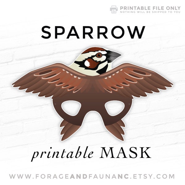 Printable Bird Mask, Sparrow Printable Mask, Animal Masks, Bird Masks, House Sparrow Costume, Old World Sparrow, Photo Booth Prop, Play Prop