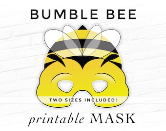 Printable Bumblebee Halloween Mask Photo Booth Prop Bee Costume Bug Insect Honey Bees Spring Pollinators Playtime Summer Cosplay, Two Sizes!