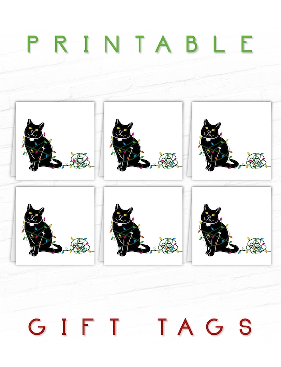 Cat Gift Tags Black Cat Holiday Gift Tags Printable Etsy