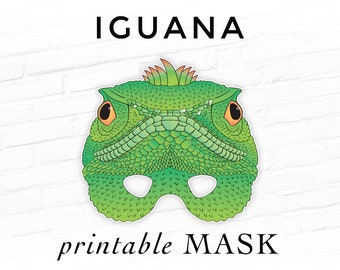 Iguana Lizard Printable Animal Mask Halloween Costume Green Giant Lizard Reptile Herpers Roderick Photo Booth Props Easy Paper Mask Activity