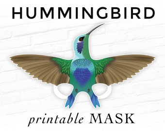 Hummingbird Violetear Printable Bird Masquerade Swallow Tail Sabre Wing Halloween Party Photo Booth Prop Theater Cosplay Blue Green Costume