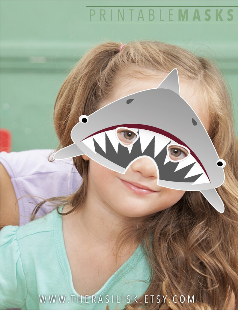 Shark Mask Printable Mask Great White Shark Party Mask - Etsy