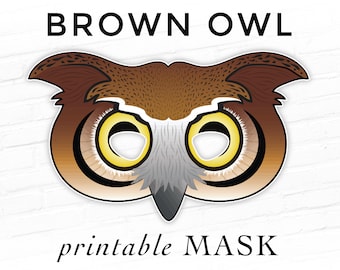 Printable Owl Mask, Great Horned Owl Mask, Printable Bird Mask, Halloween Mask, Bird Mask, Party Mask, Kids Costumes, Photo Booth Props, Owl