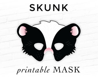 Skunk Printable Mask Animal Halloween Party Costume Masks Stink Badger Polecat Striped Black Mammal Pepe Lepew Fifi Flower Bluebelle Weasel