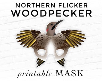 Northern Flicker Woodpecker Printable Mask Costume Halloween Party Photo Booth Props Brown Common Flicker Yellowhammer Clape Gaffer Gawker