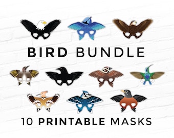 10 Birds Printable Masks Set Eagle Robin Hawk Woodpecker Hummingbird Crow Bluejay Bird Avian Costumes Photo Booth Props Education Supplies