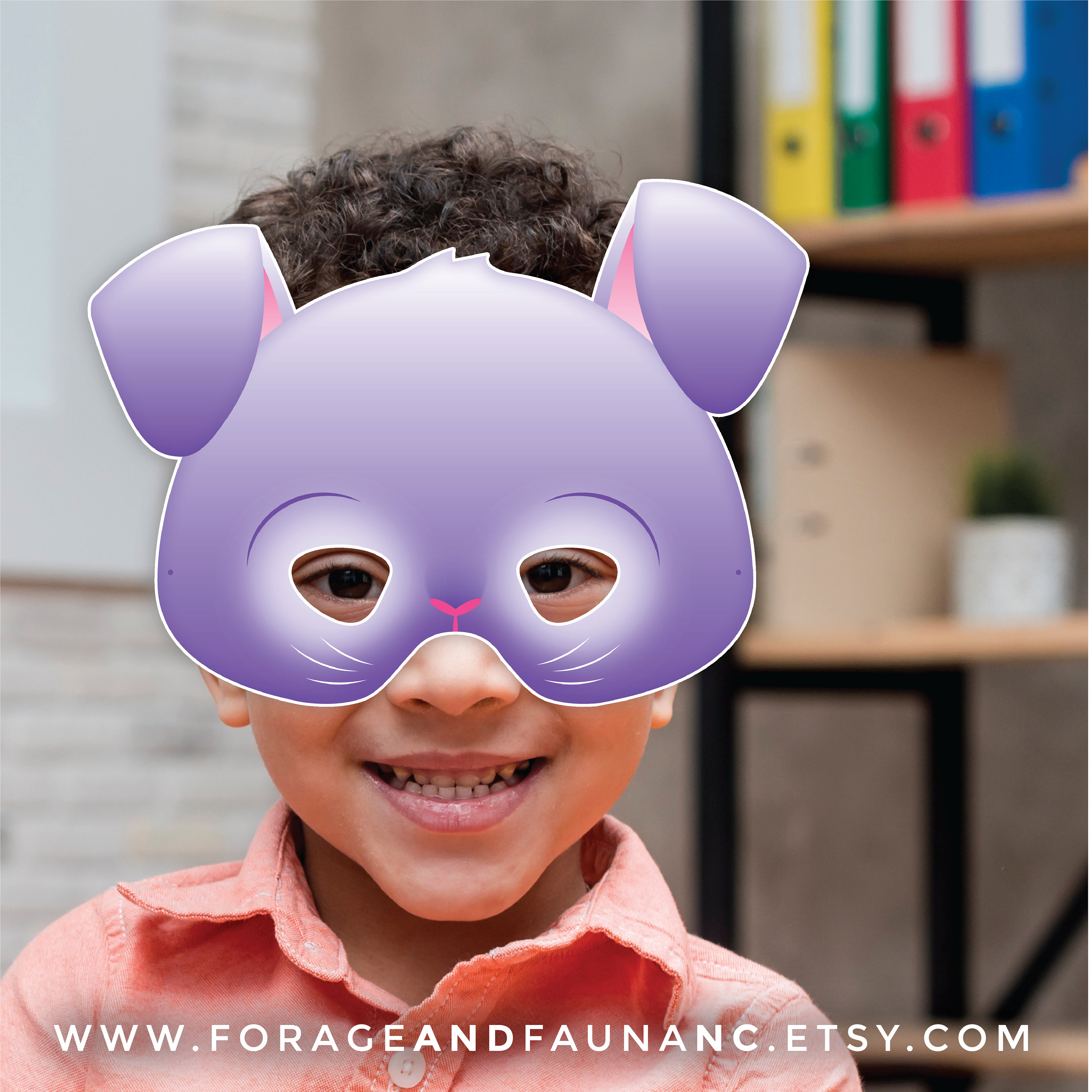 Maschera per feste in costume stampabile con coniglio di Pasqua viola
