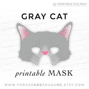 Grey Cat Printable Mask Gray Kitten Halloween Animal Mask Printable Mask DIY Cat Masquerade Halloween Face Mask Template Photo Prop Mask