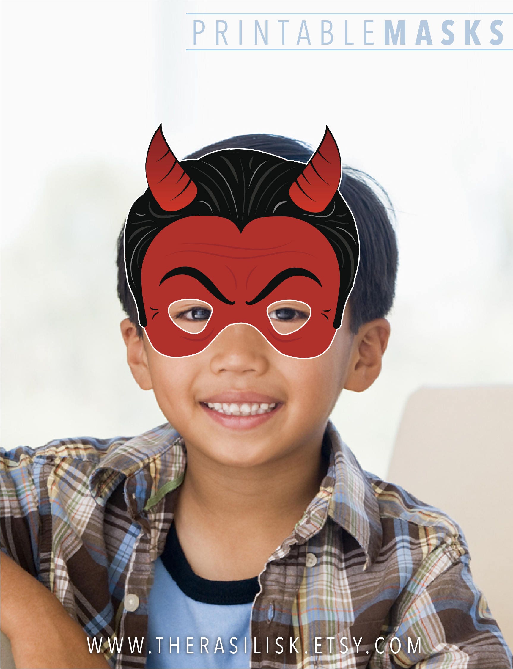 Red Devil Halloween Printable Mask Satan DIY Costume - Etsy UK