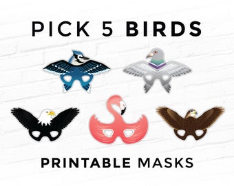 Pick any 5 Bird Printable Masks Animal Halloween Party Costume Props Pretend Play Theater Cosplay - Your Choices Emailed within 24 Hours