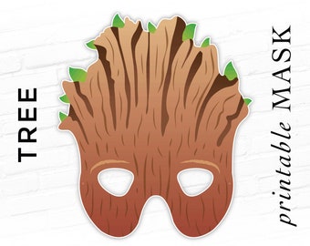 Masque imprimable d'arbre, masque d'Halloween, masque de fête imprimable, faire croire fantaisie, conte de fées, bâton de brindille, Costume pour enfants