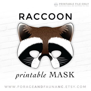 Raccoon Printable Mask Halloween Mask Animal Party Costume Woodland Forest Creatures Photo Booth Props Children’s Cosplay