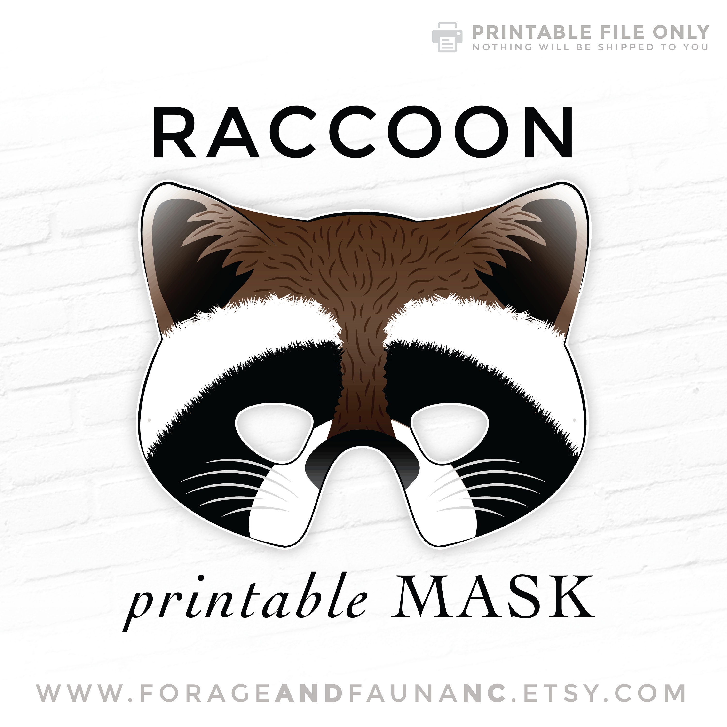 Raccoon Printable Mask Halloween Mask Animal Party Costume Woodland ...