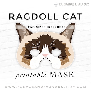 Ragdoll Cat Printable Mask - 2 Sizes Included! Halloween Party Animal Mask Photo Booth Prop Grumpy Frowning Kitten Feline Himalayan Birman