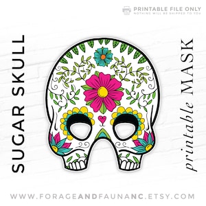 Mexican Sugar Skull Calavera Day of the Dead Printable Halloween Costume Face Mask Día de los Muertos All Souls Day Decorative Skull Mask