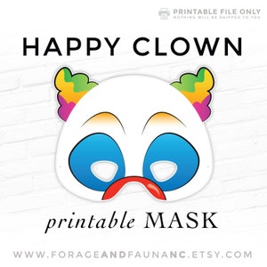 Happy Clown Printable Halloween Mask Circus Carnivale Party Costume Carnival Masquerade Wedding Kids Children Photo Booth Props Playtime