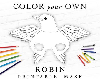 Printable Robin Coloring Activity Mask American Birds Printable Halloween Party Costume Masquerade Distance Learning Coloring Book Page