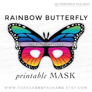 Rainbow Butterfly Printable Mask - 2 Sizes - Moth Mask Bug Insect Mask Halloween Party Rainbow Colorful Spring Summer Pretend Play Pride