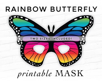 Rainbow Butterfly Printable Mask - 2 Sizes - Moth Mask Bug Insect Mask Halloween Party Rainbow Colorful Spring Summer Pretend Play Pride