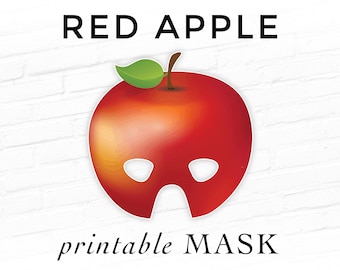 Red Apple Printable Party Mask Fruit Mask Party Play Props Theater Masquerade Food Nutrition Healthy Cute Kids Costume Halloween