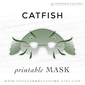 Catfish Mask, Printable Fish Mask, Printable Catfish Mask, Fisherman, School Play Props, Photo Booth, Green Fish Costume, Kids Costumes