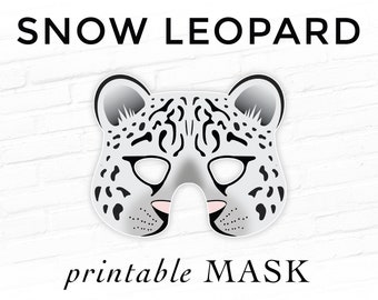 Snow Leopard Printable Mask White Leopard Animal Masks Halloween Party Birthday Photo Booth Prop Wild Cat Big Cat Costume Theater Homeschool