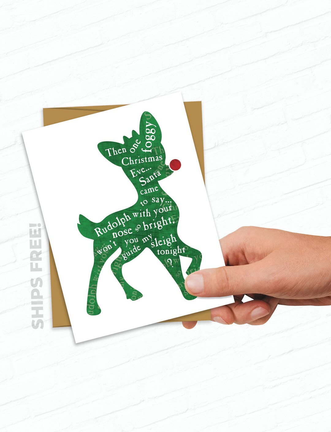 Christmas Card Ruddph Rudolph Christmas Card Rudolph Red Nosed Reindeer Holiday Typography ...