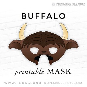 May include: Printable buffalo mask. The mask is brown with a white background. The mask has two large eyes and a small nose. The mask is perfect for a costume party or a play.