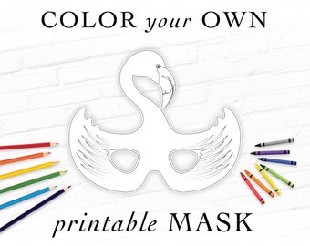 Coloring Book Flamingo Printable Tropical Bird Mask Animal Mask Halloween Party Activity Masquerade Photo Booth Prop Preschool Home School