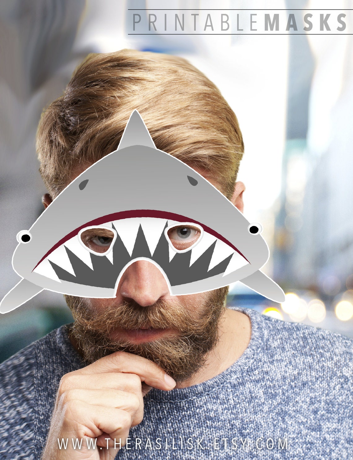 Shark Mask Printable Mask Great White Shark Party Mask - Etsy