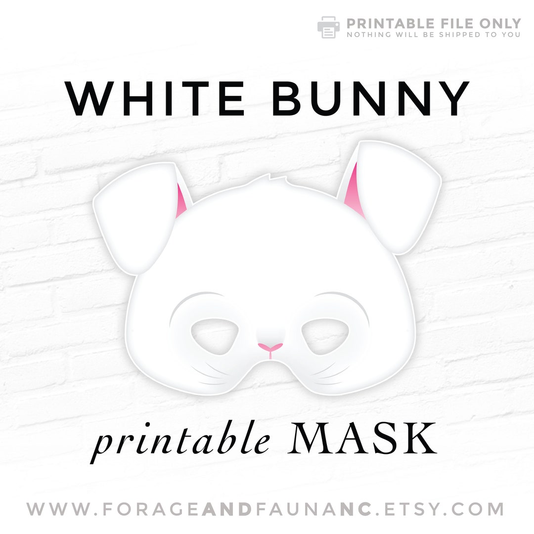 White Easter Bunny Printable Costume Party Mask White Rabbit Mask ...