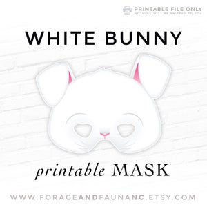 White Easter Bunny Printable Costume Party Mask White Rabbit Mask Animal Halloween Costume Kids Spring Theater School Year of the Rabbit
