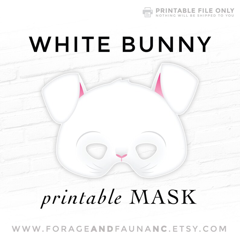 White Easter Bunny Printable Costume Party Mask White Rabbit Mask ...