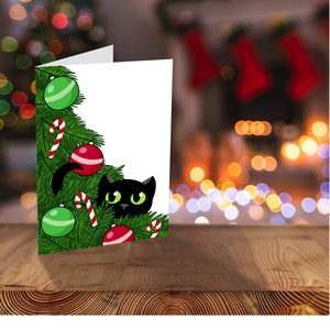 Printable Cat Card, Cat Christmas Card, Printable Christmas Cards, Hand ...