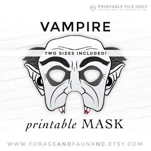 Vampire Printable Costume Mask, Count Orlok Nosferatu Dracula Halloween Horror Cosplay Scary Petyr Goth Terror Spooky Shadows Photo Booth