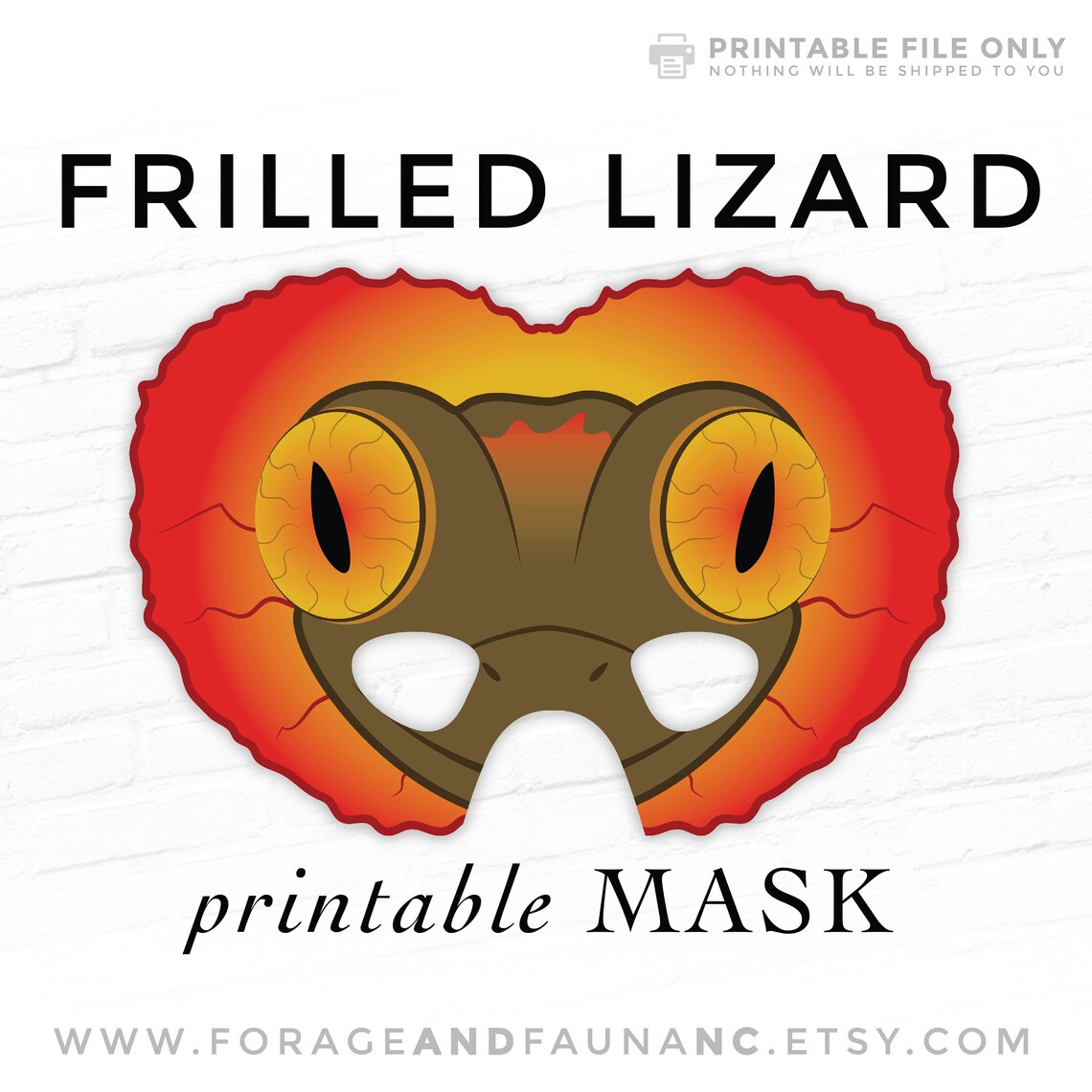 Frilled Neck Lizard Printable Mask Reptile Party Mask Halloween Costume Cosplay Photo Booth Prop ...