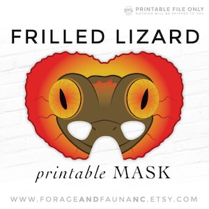 Frilled Neck Lizard Printable Mask | Reptile Party Mask Halloween Costume Cosplay Photo Booth Prop Theme Birthday Wedding Fairy Tale Pretend