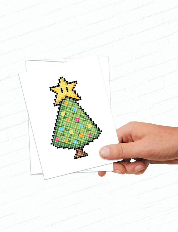 geeky christmas card retro holiday cards pixel christmas etsy retro holiday card