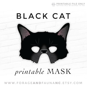 Black Cat Printable Mask Halloween Mask Witches Familiar Mask Printable Animal Mask Black Kitty Kitten Salem Costume for Kids Photo Booth