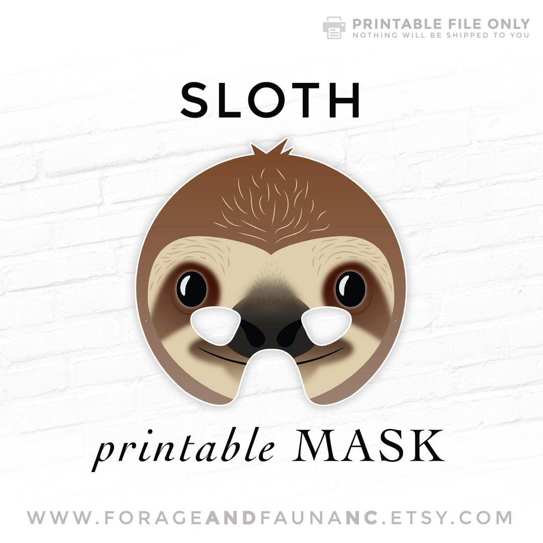 Sloth Printable Mask Halloween Costume Party Photo Booth Props - Etsy