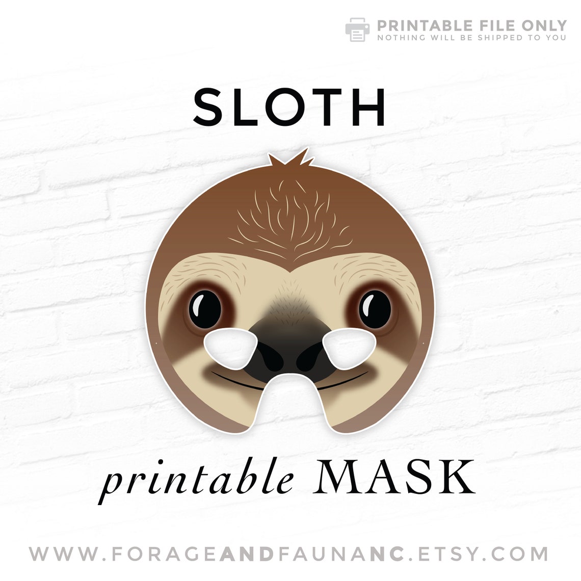 Sloth Printable Mask Halloween Costume Party Photo Booth Props - Etsy