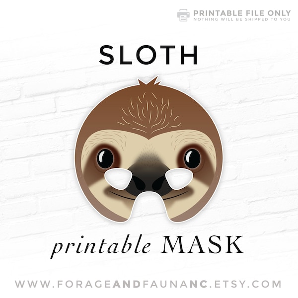 Sloth Printable Mask Halloween Costume Party Photo Booth Props Printable Jungle Three Toed Giant Sloth Sid Flash Slothmore Snook Priscilla