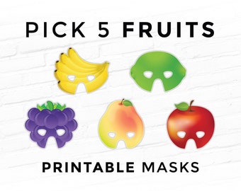 Pick any 5 Fruit Printable Masks Food Halloween Party Costume Props Pretend Play Theater Cosplay - Your Choices Emailed within 24 Hours