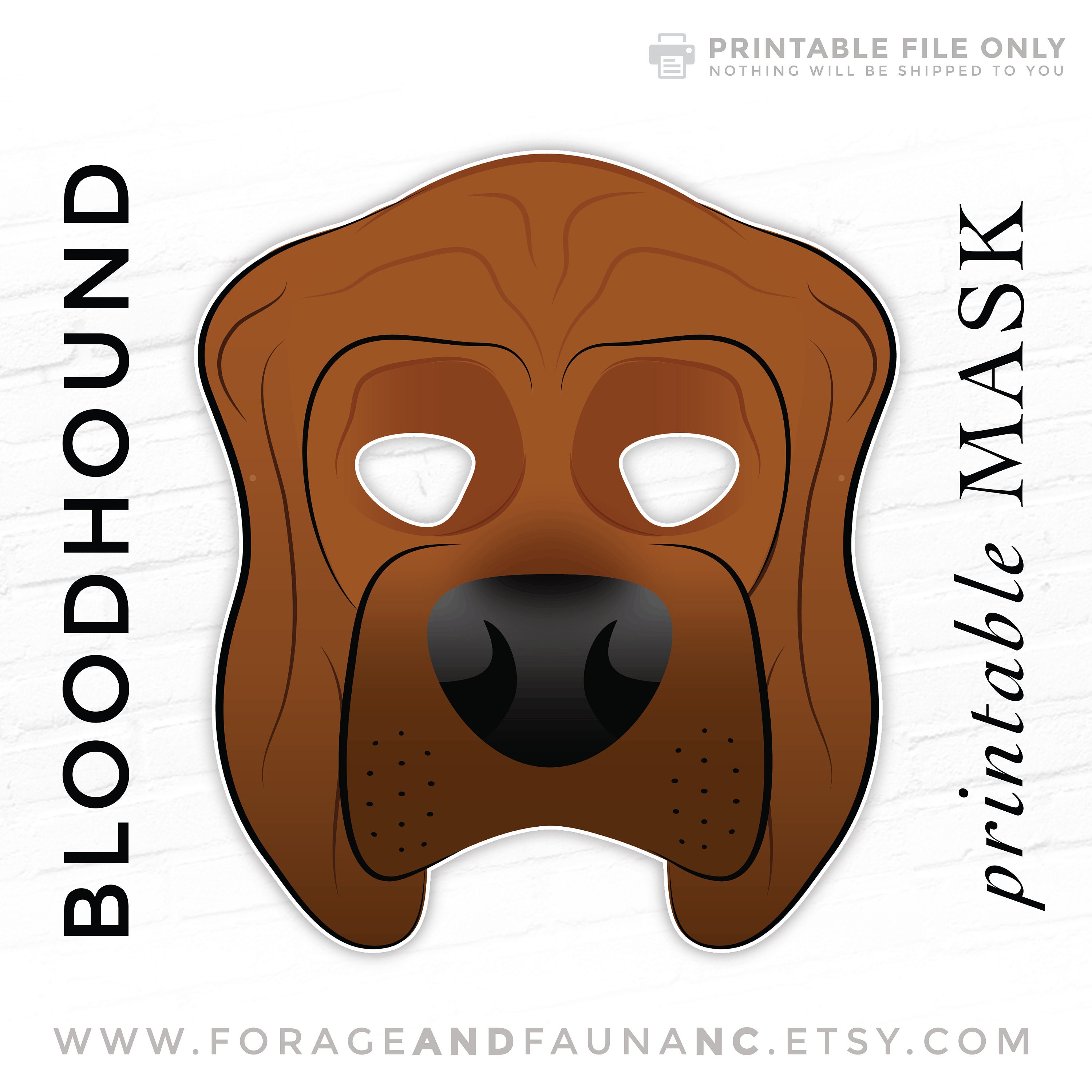 Bloodhound Mask Printable Brown Hound Dog Mask Halloween Birthday Theme Party Props Costume Photo Booth Wedding Pets Puppy Droopy Bruno Toby