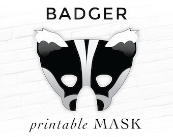 Badger Printable Mask Honey Bodger Costume Mustelid Halloween Party Animal Woodland Weasel Cosplay Photo Booth Prop School Play Mammal